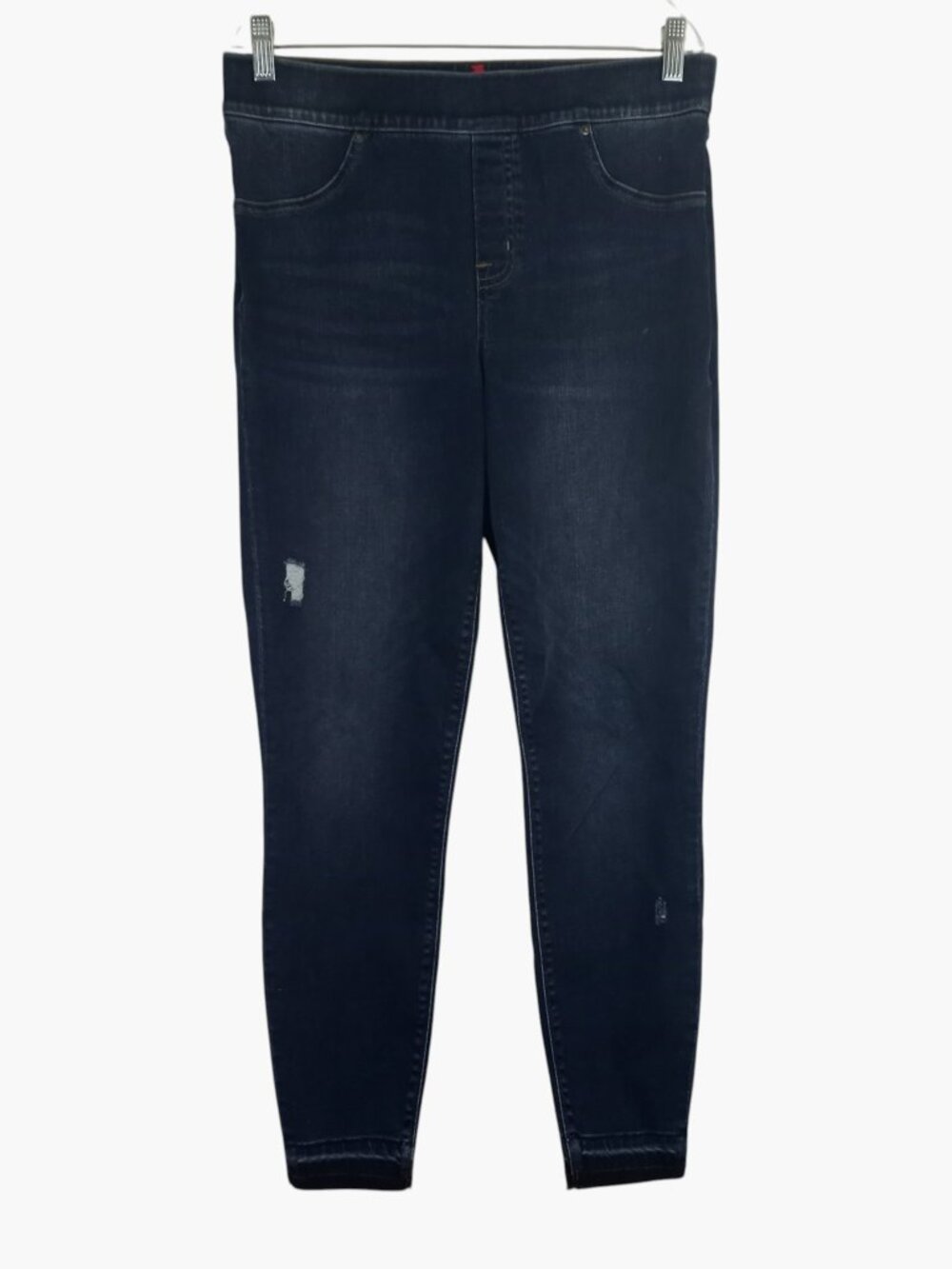 Spanx Distressed Skinny Ankle Pull On Denim Leggings Dark Wash Blue Womens L 30"